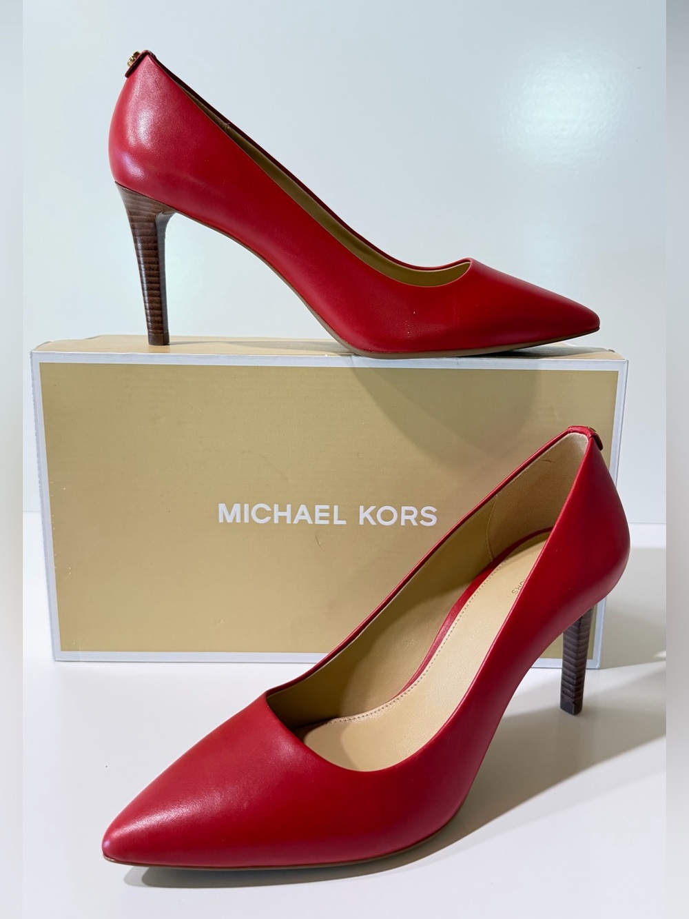 Michael Kors Red Leather Pointed-Toe Pumps NIB